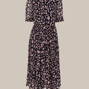 Whistles Multicolour Brushed Cheetah Pleated Dress